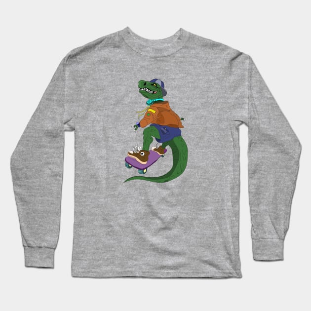 Skateboarder Crocodile Long Sleeve T-Shirt by Farida design